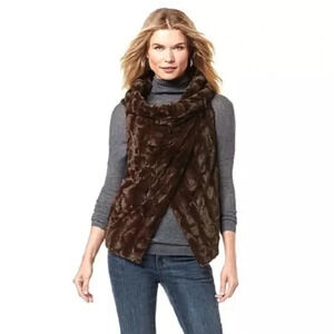 CHI BY CARLOS FALCHI Soft Faux Fur Draped Open Brown Vest Sz Women's Med…
